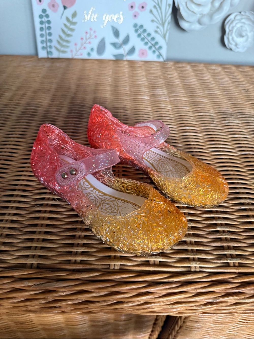 Girls Glitter Ombre Jelly Mary Jane Sandals - Pink & yellow
